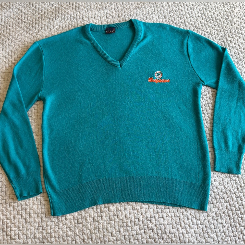 Vintage Miami Dolphins Green V-Neck Sweater Size Medium Garan Tag